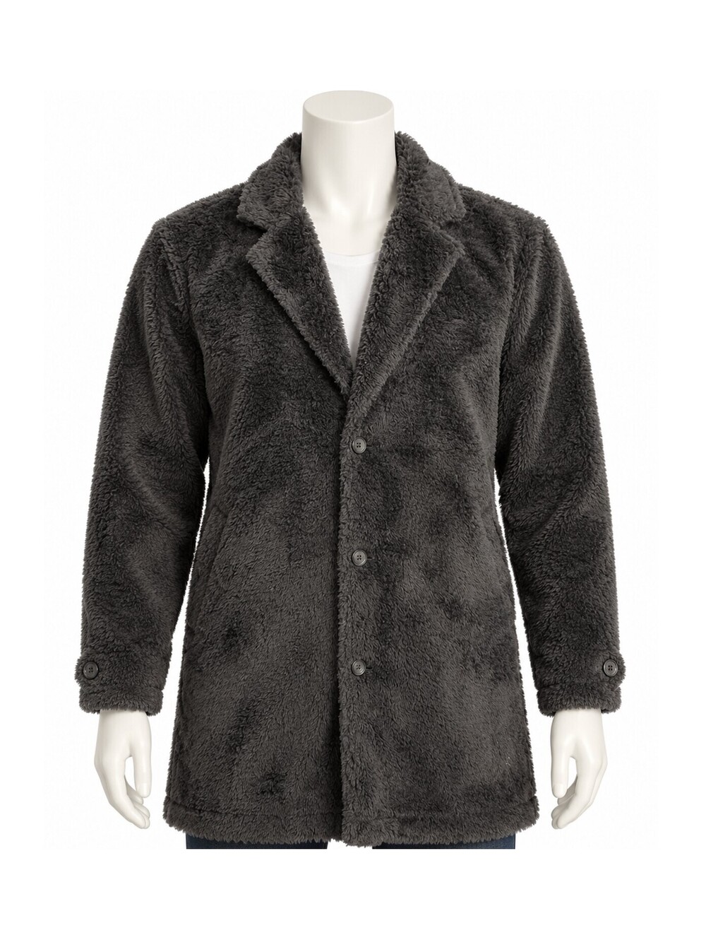 Publish Large Black Faux Fur Plush Coat with Button Closure
